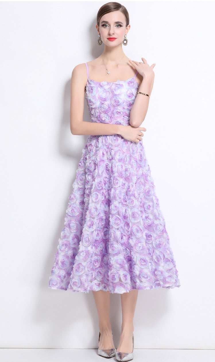 Lavender Bloom Rosette Midi Dress - 914919756771_PURPLE