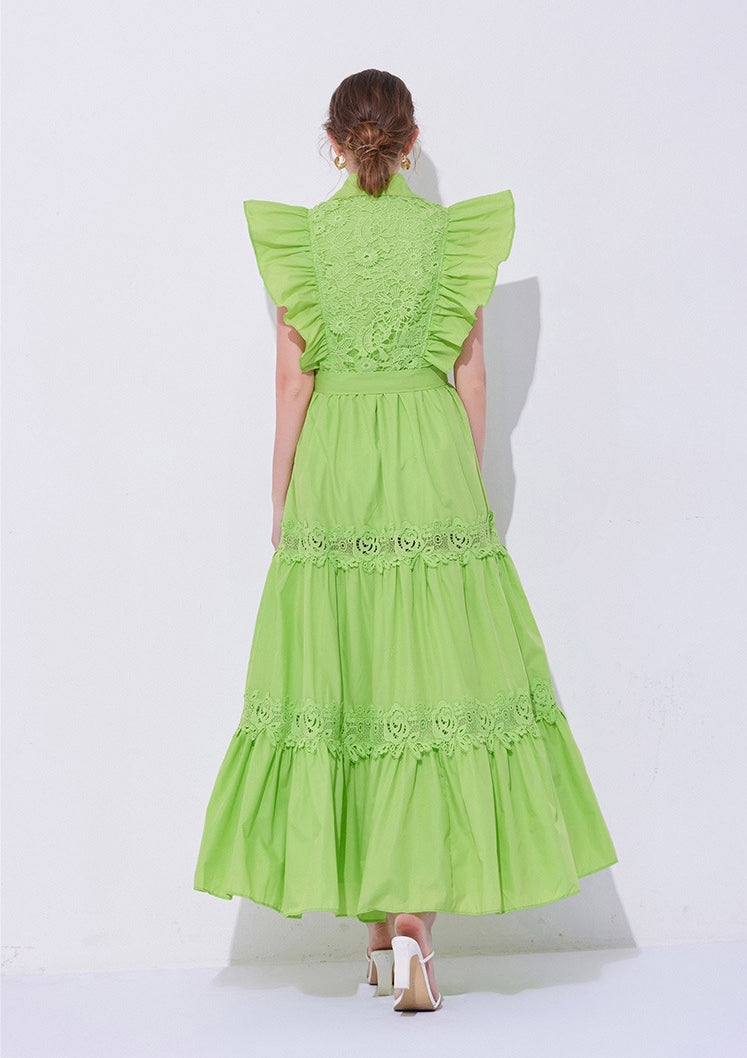 Lime Bloom Ruffle Maxi Dress