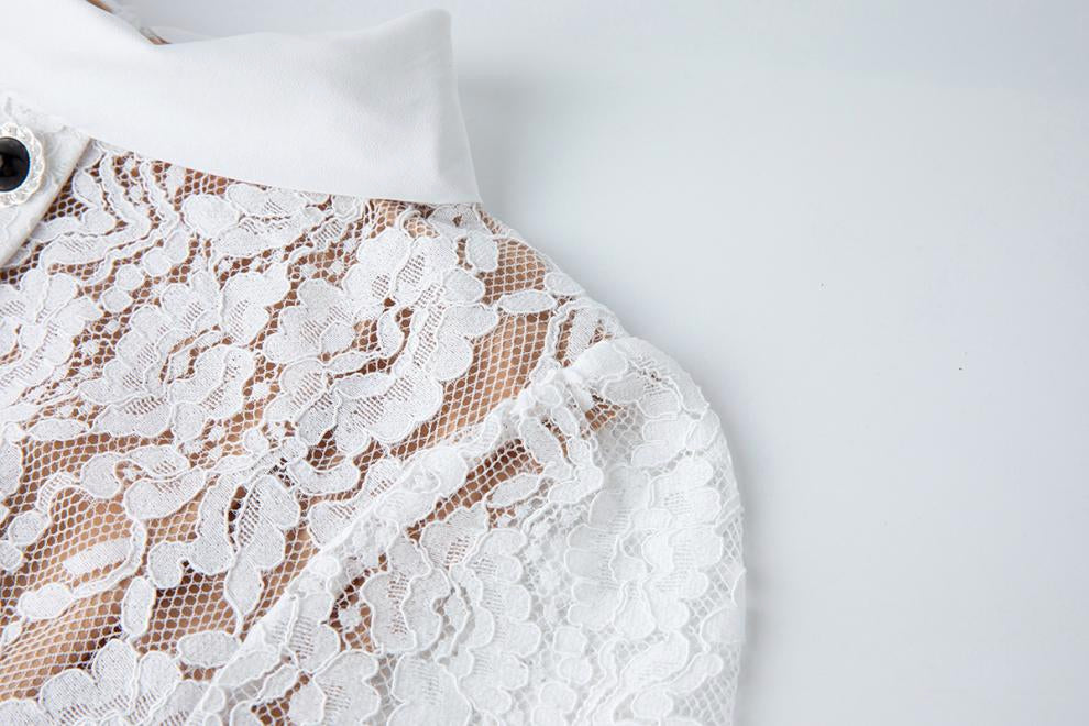 Elegant White Lace Button-Front Midi Dress