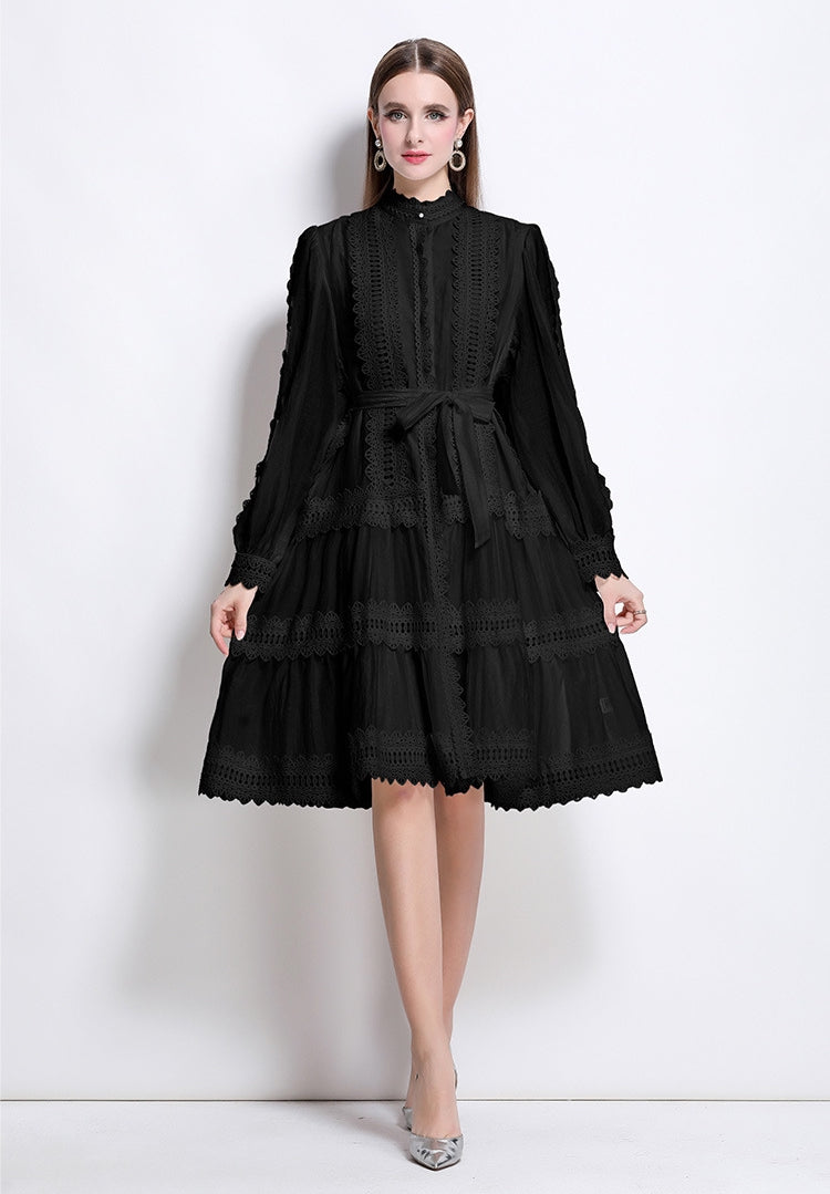 Elegant Midnight Lace A-Line Dress