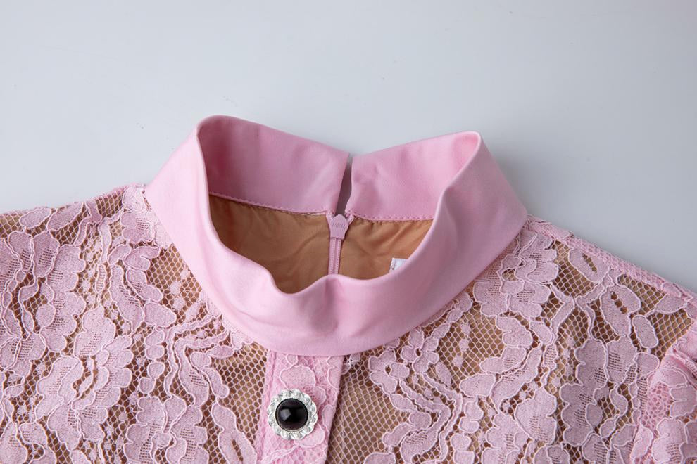 Blush Charm Lace Belted Dress