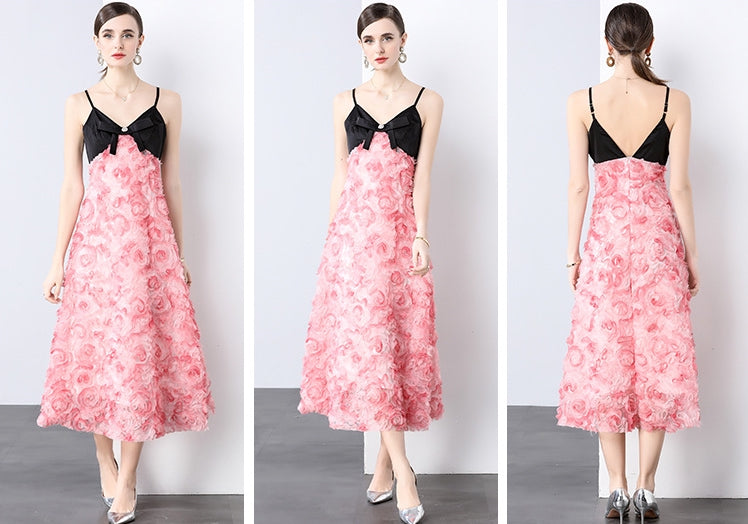 Elegant 3D Floral Midi Dress