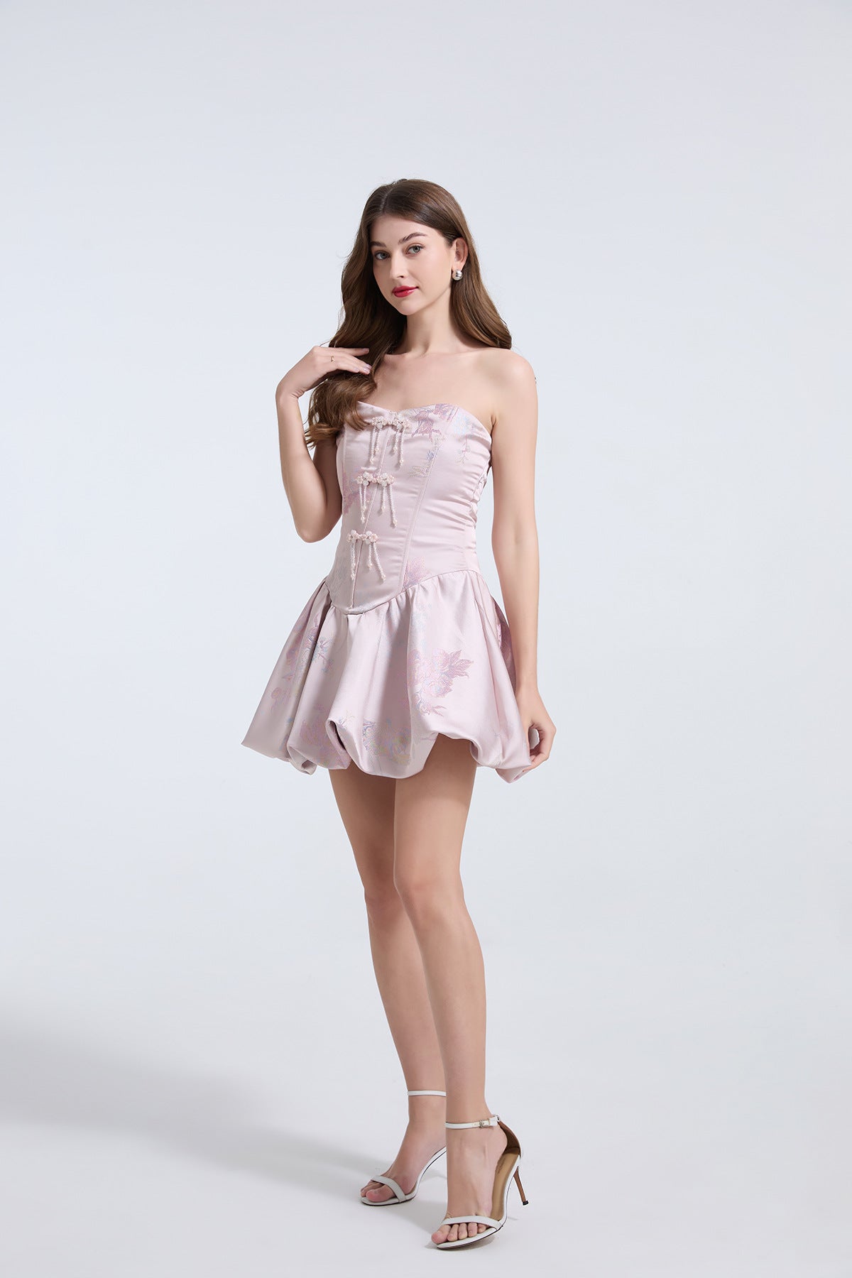 Luxe Strapless Embroidered Bubble Hem Dress