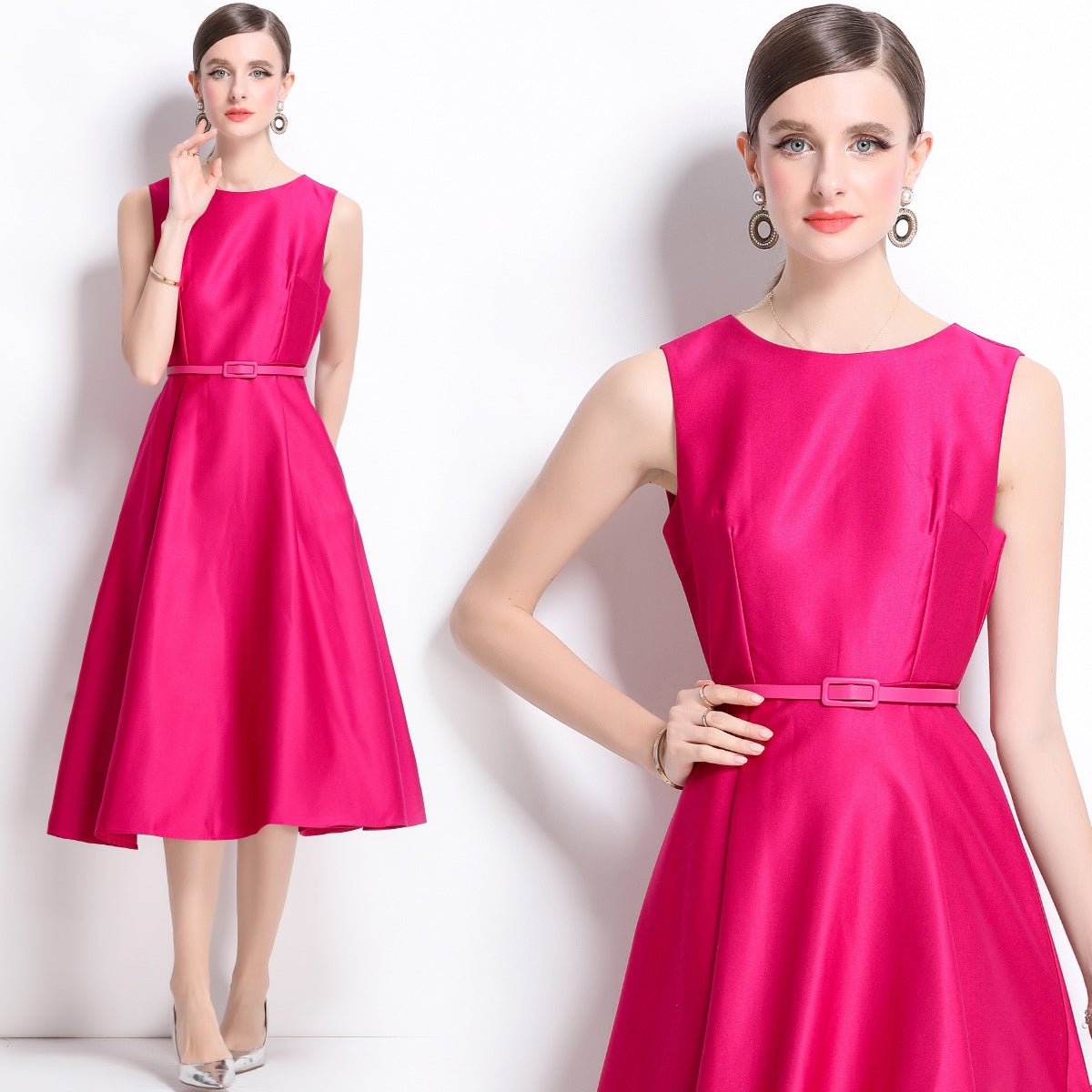 Vibrant Fuchsia A-Line Midi Dress