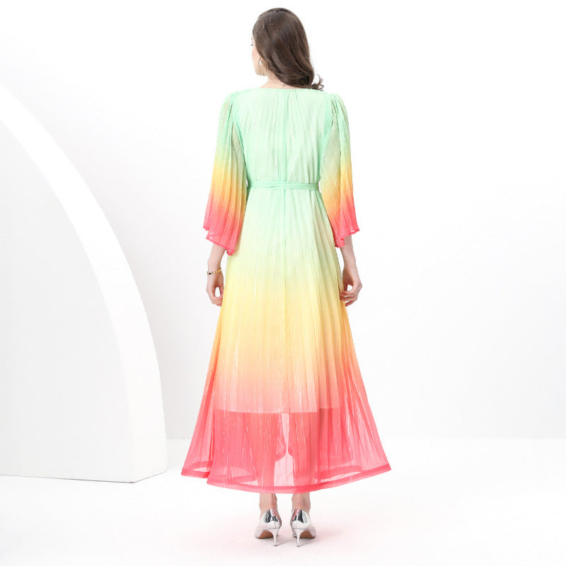 Elegant Ombre Pleated Maxi Dress