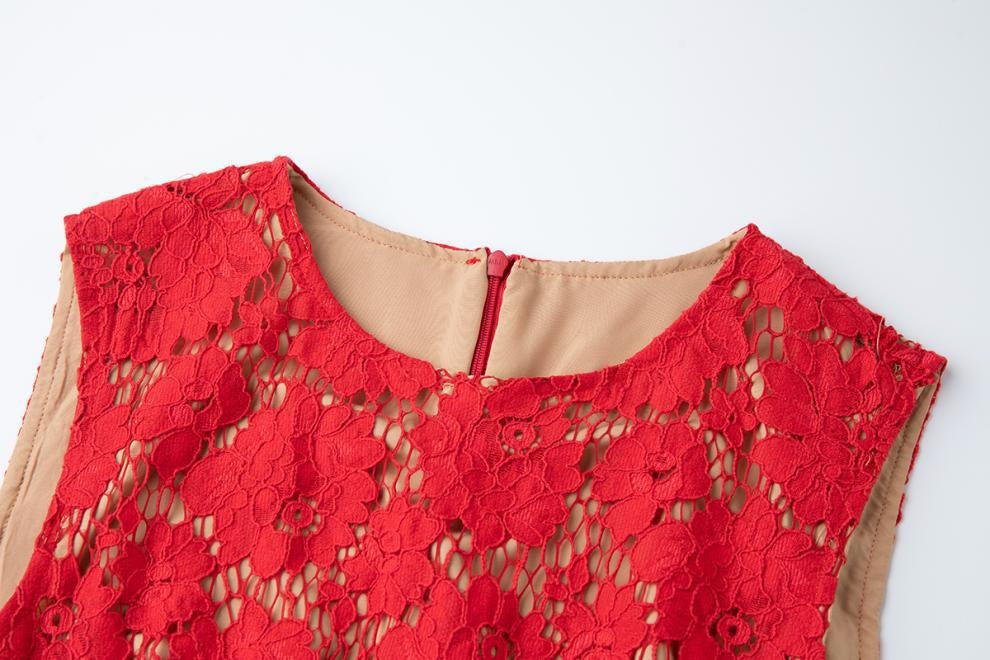 Crimson Bloom Lace Dress