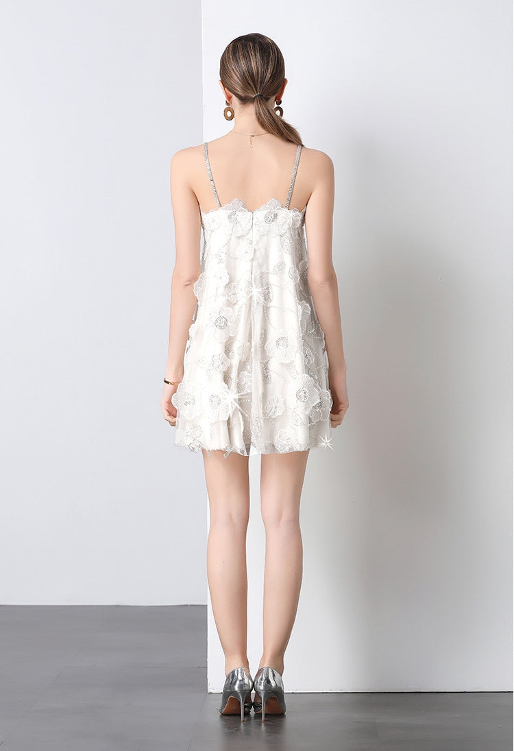 Ivory Whisper Floral Appliqué Mini Dress - 903574425019