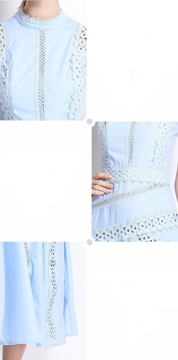 Light Blue Sleeveless Lace Midi Dress