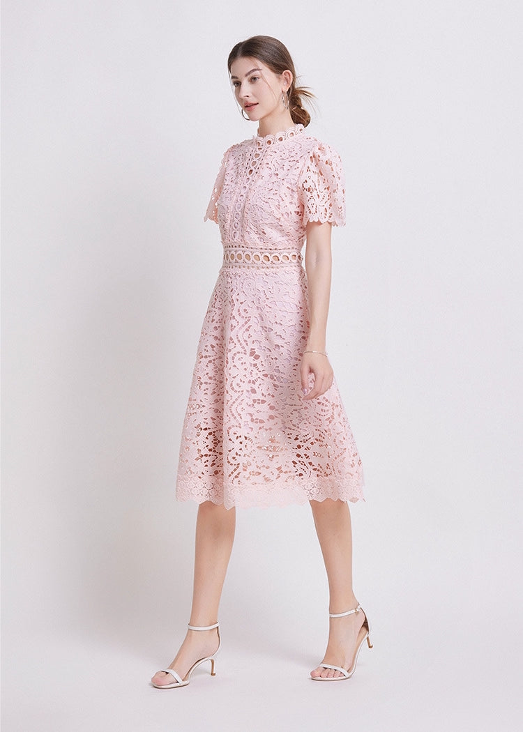 Blush Pink Lace Midi Dress