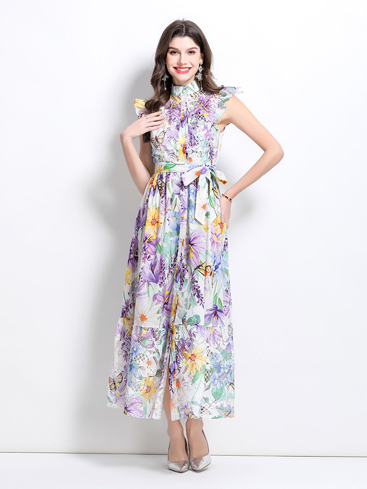 Floral High-Neck Maxi Dress