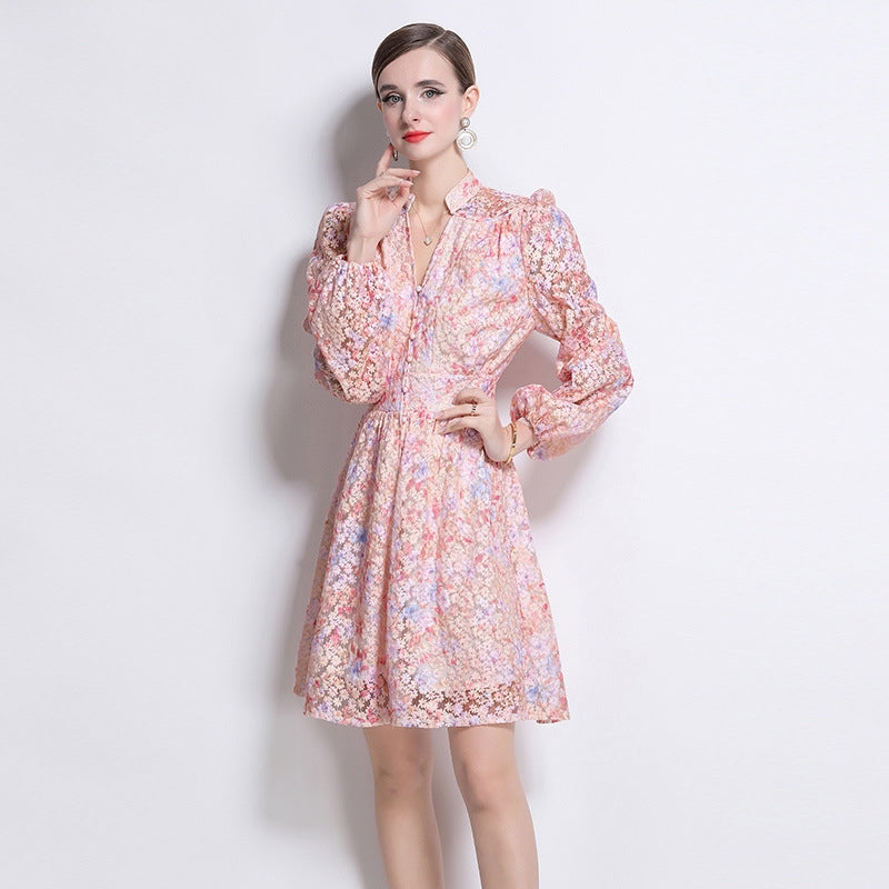 Blossom Lace A-Line Dress- 920435056806_PINK