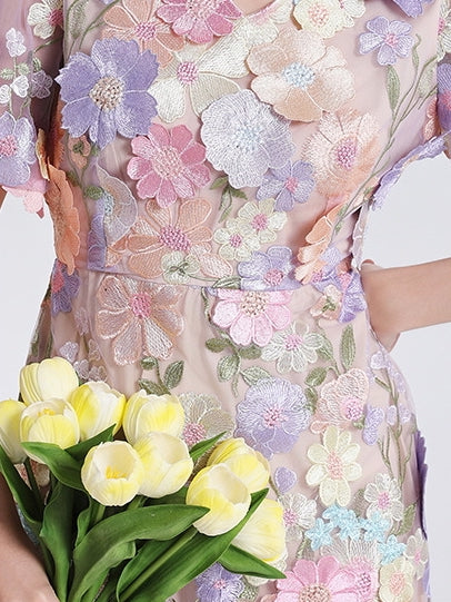 Pastel Garden Embroidered Mini Dress - 907313265705_LIGHTPURPLE