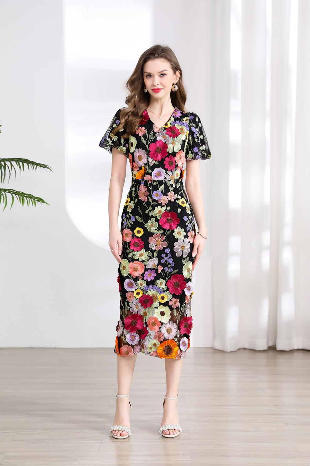 Floral Embroidered Mesh Dress