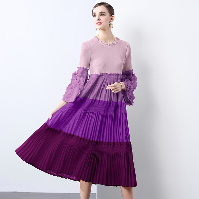 Purple Ombre Pleated Midi Dress