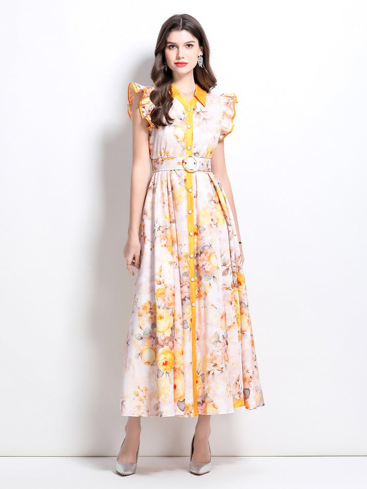 Sunshine Rose Button-Down Maxi Dress