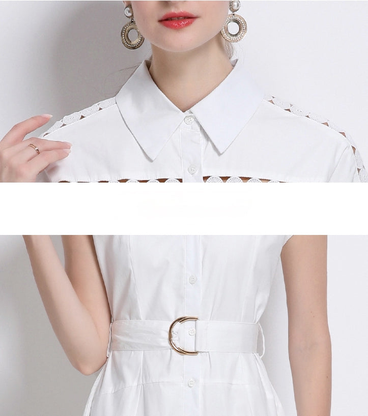 Grace Embroidered Belted Shirt Dress