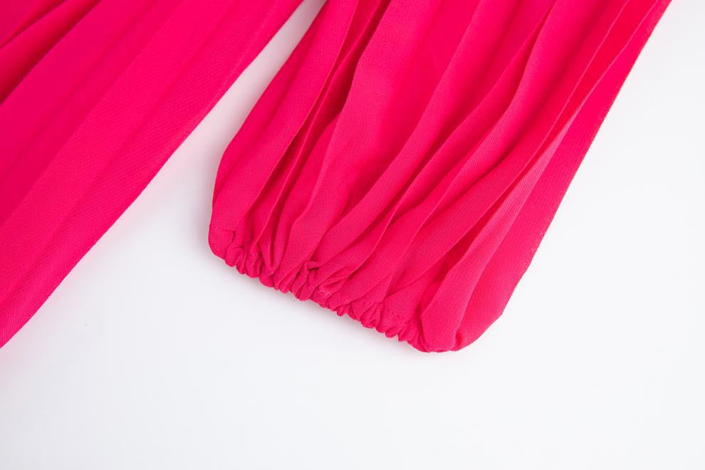 Rose Radiance Pleated Chiffon Dress - 906472342218_ROSERED