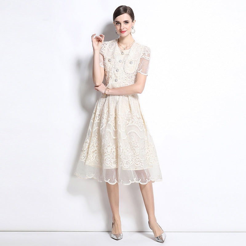 Vintage Lace Elegant Two Piece Midi Dress