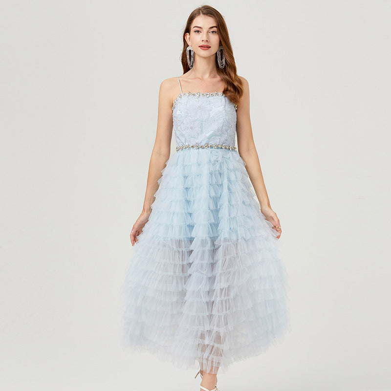 Ethereal Blue Ruffled Tulle Gown