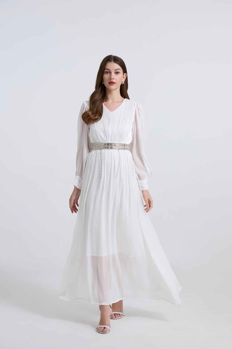 Ivory Whisper Embellished Maxi Dress- 903346568197_WHITE