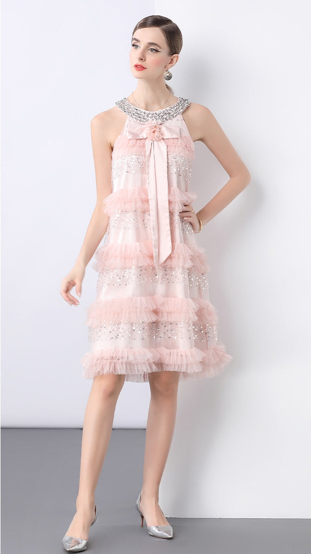 Blush Petal Sequin Tiered Dress