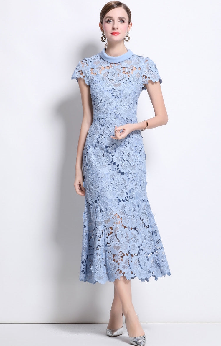 Seraphina Floral Lace Midi Dress - 906047289043_BLUE