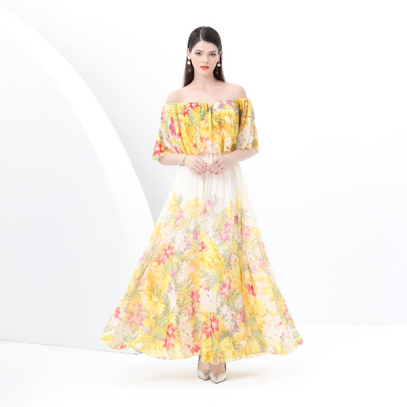 Yellow Floral Off-Shoulder Maxi Dress