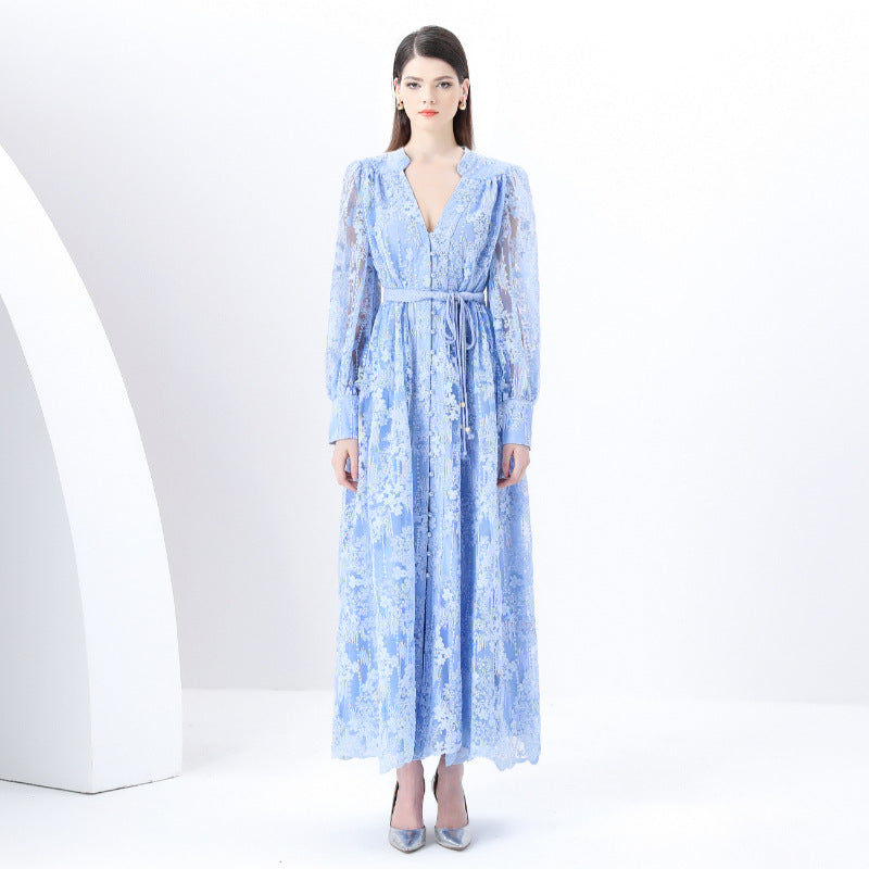 Sky Blue Lace Maxi Dress