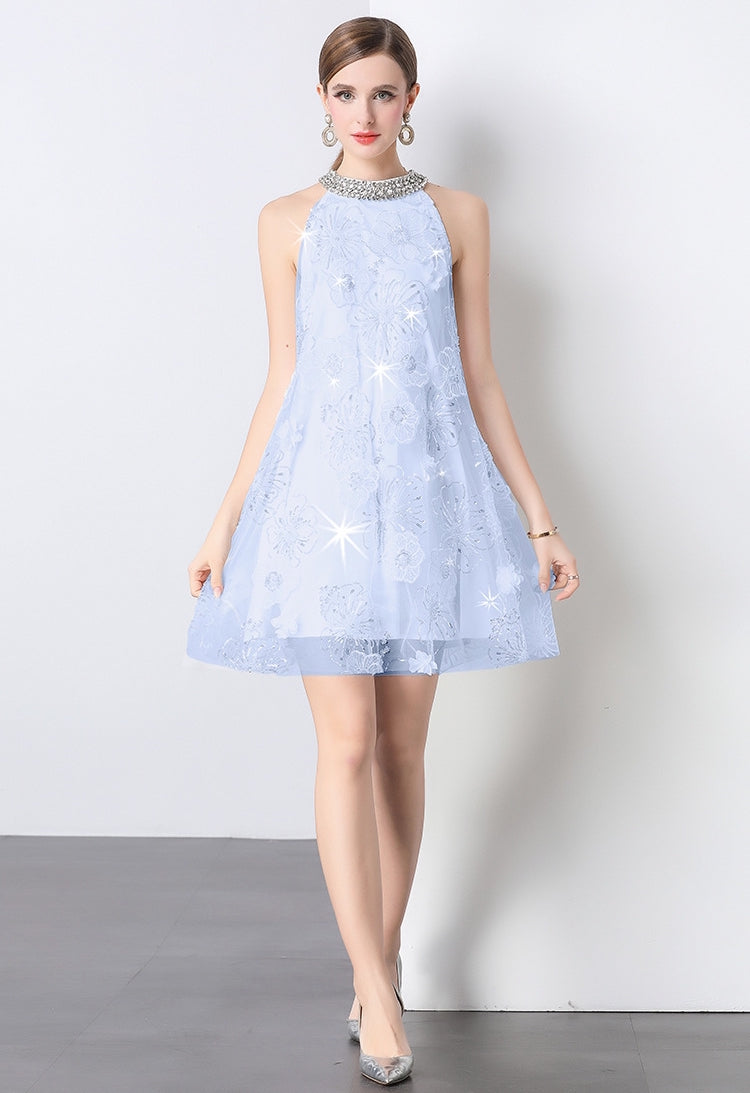 Frosted Elegance Embroidered Cocktail Dress - 903097354318_BLUE