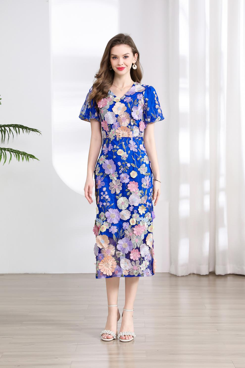 Elegant Floral Embroidered Midi Dress