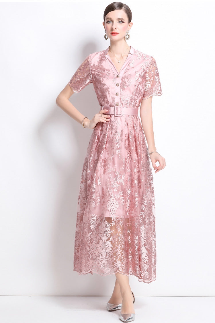 Aurora Bloom Embroidered Tea-Length Dress