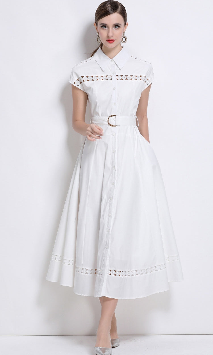Grace Embroidered Belted Shirt Dress