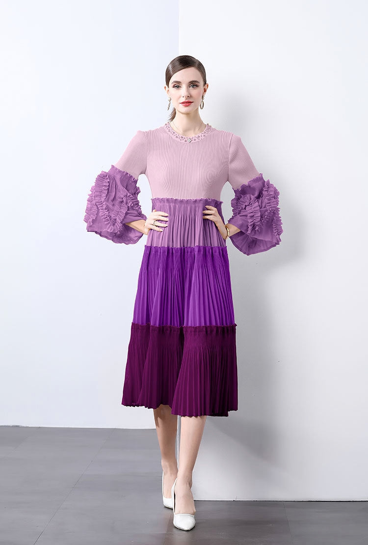 Purple Ombre Pleated Midi Dress