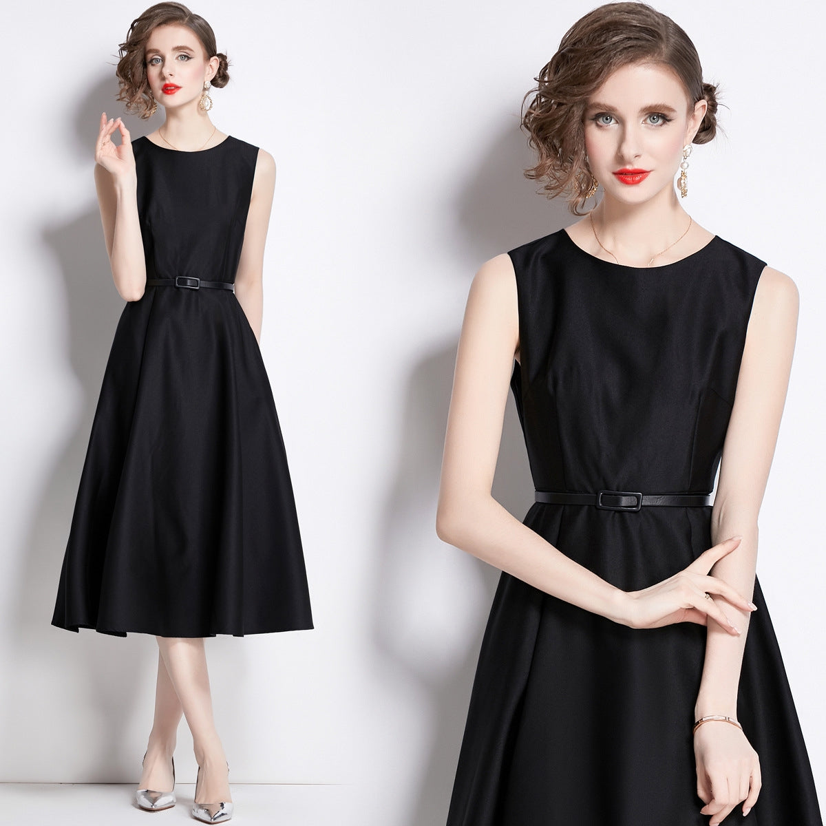 Classic Black A-Line Midi Dress