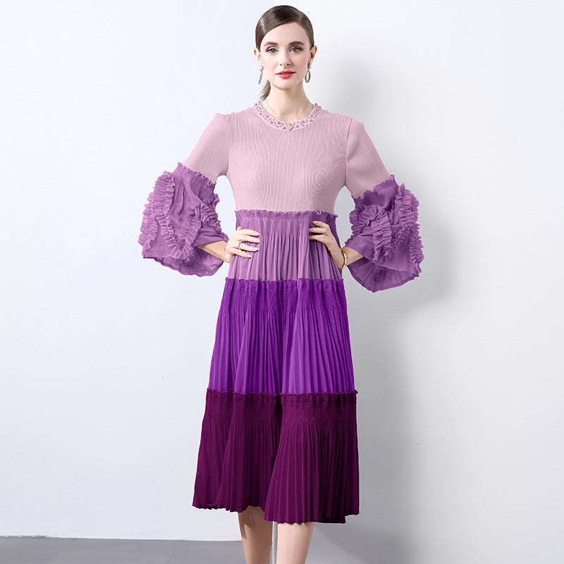 Purple Ombre Pleated Midi Dress