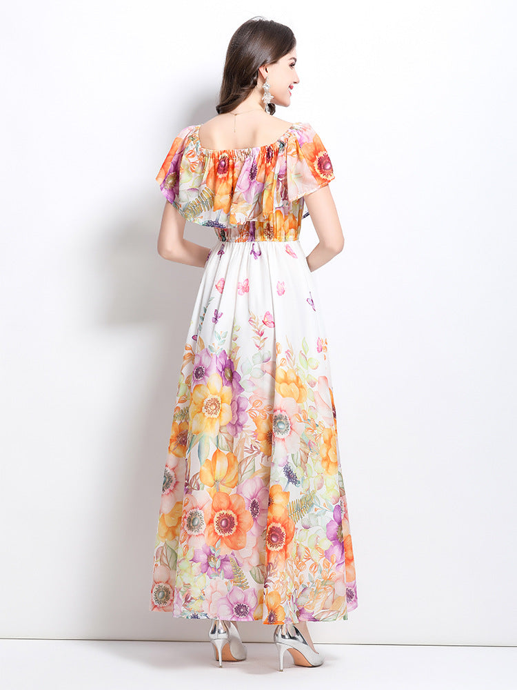 Sunset Floral Off-Shoulder Maxi Dress