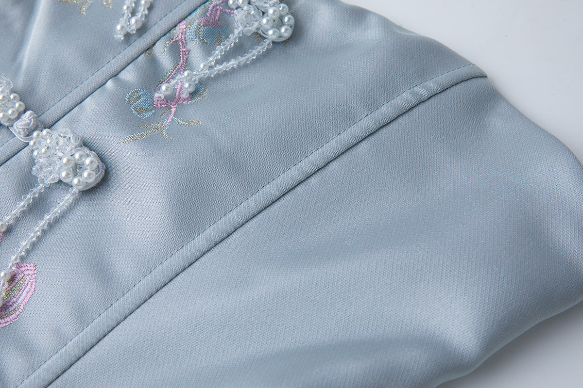 Elegant Strapless Embroidered Bubble Hem Dress