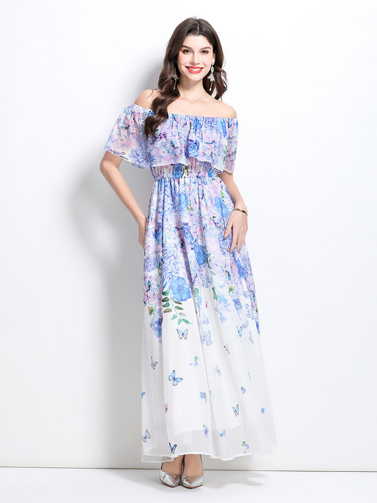 Off-Shoulder Floral Slit Maxi Dress