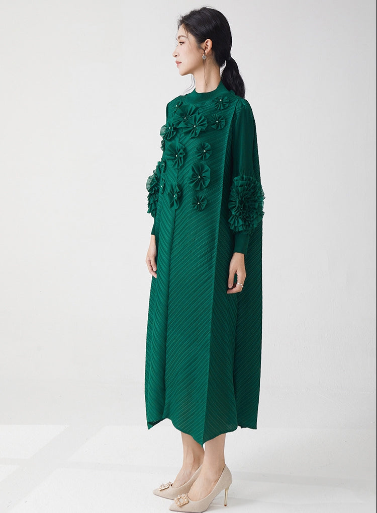 Elegant Green Floral Embellished Dress