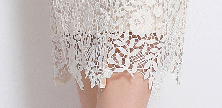 Elegant Lace Pearl-Button Midi Dress - 911152070726_APRICOT