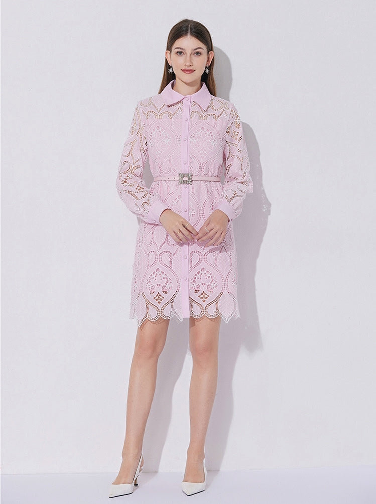 Blush Medallion Eyelet Belted Dress - 901763181508_PINK