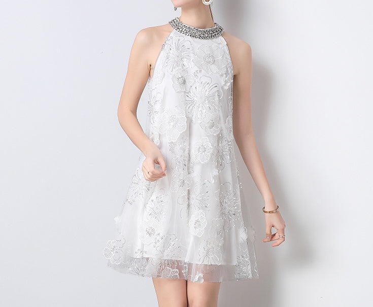 Ivory Grace Embellished Floral Dress - 903097354318_WHITE