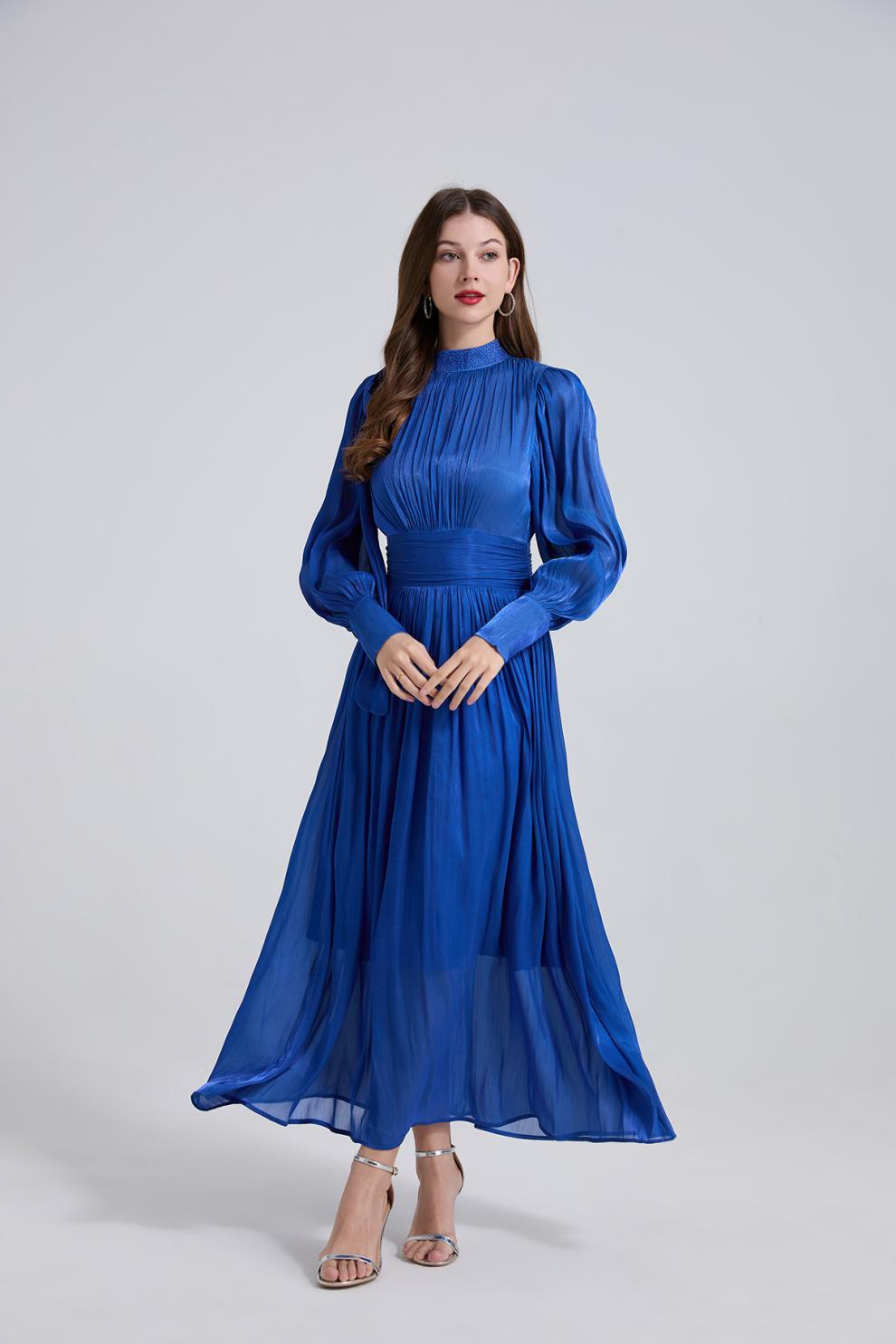 Royal Radiance Pleated Satin Dressy - 905557854806_BLUE