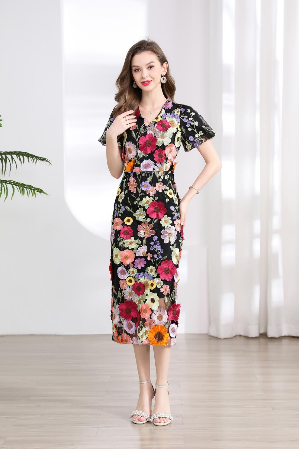 Floral Embroidered Mesh Dress