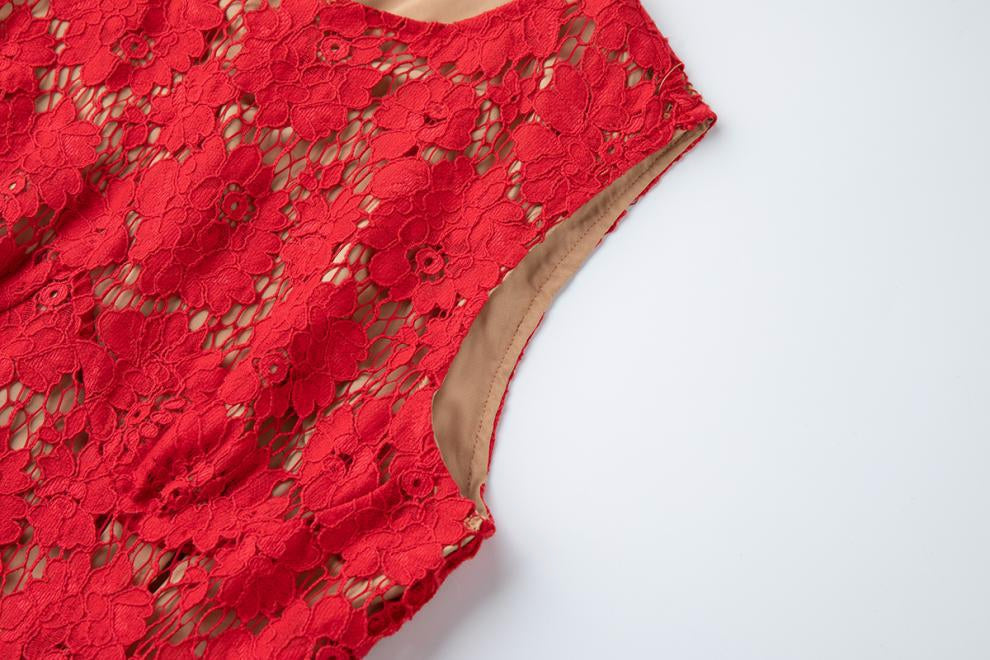 Crimson Bloom Lace Dress