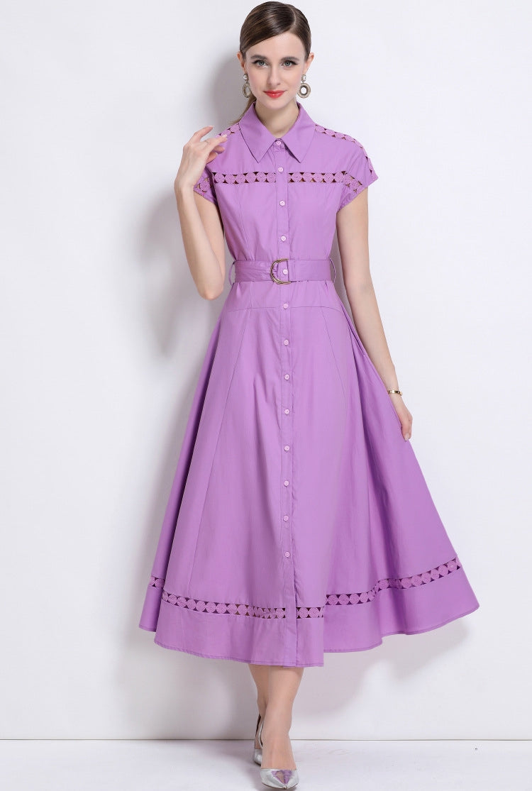 Lavender Charm Belted Shirt Dress