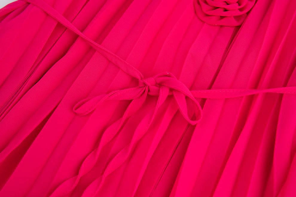 Rose Radiance Pleated Chiffon Dress - 906472342218_ROSERED