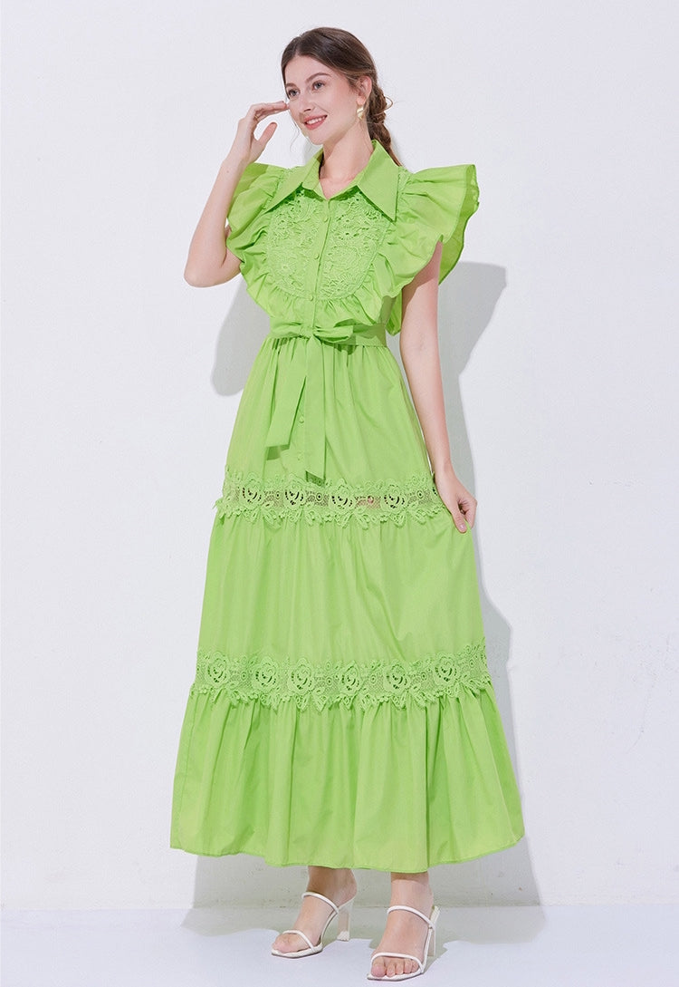 Lime Bloom Ruffle Maxi Dress