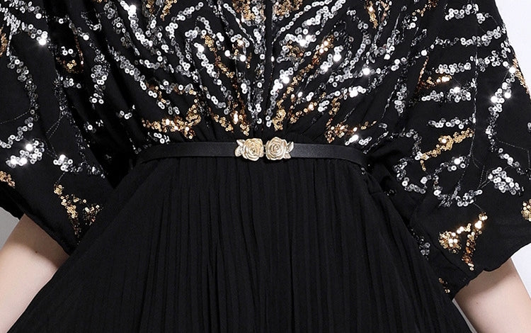 Celestial Black Sequin Pleated Maxi