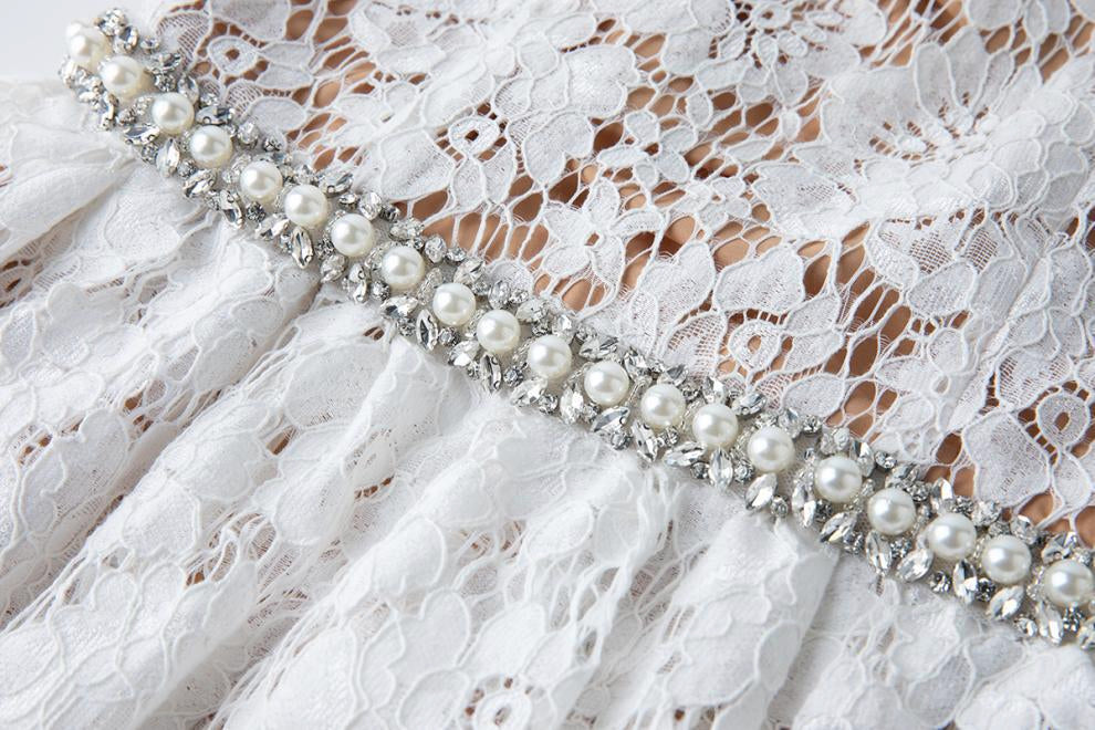 Elegance Pearl Trimmed Lace Midi Dress